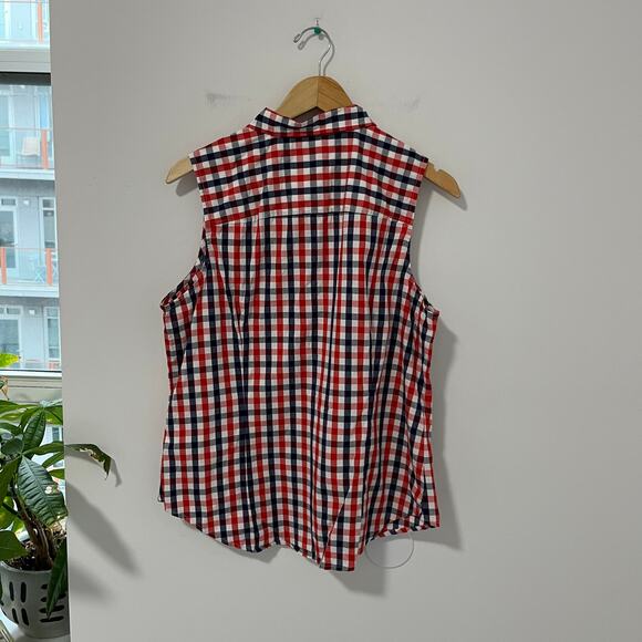 J. Crew Red White & Blue Plaid Button Up Tank Size XL - Picture 6 of 6